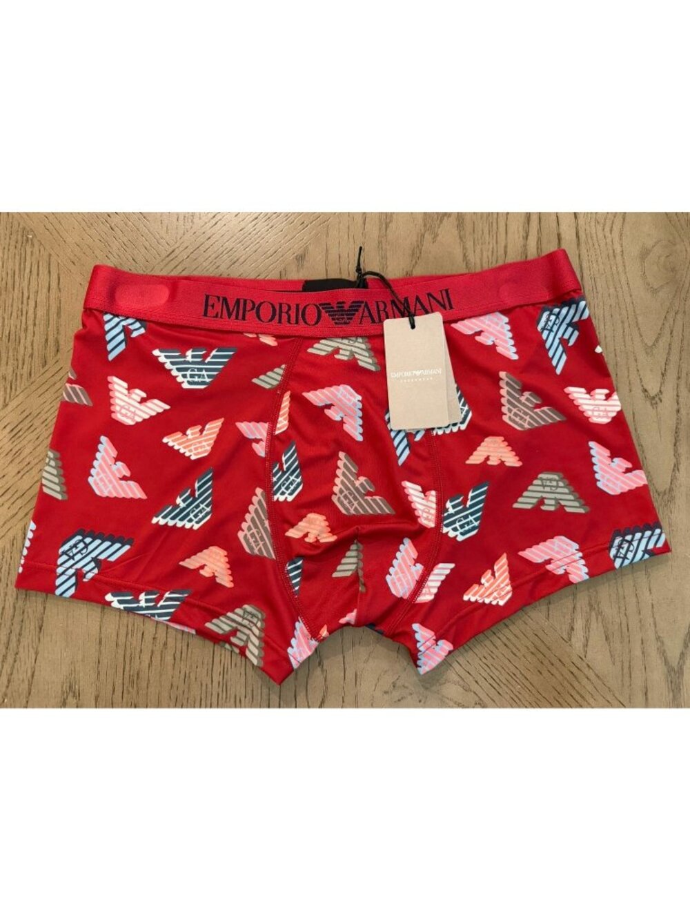 Emporio Armani Men's Trunk Underwear Red Eagle Logo Print Size Large L NWT